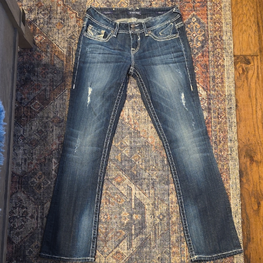 Vigoss Chelsea Women's Dark Blue Distressed Bootcut Jeans